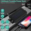 10000mAh Solar Power Bank External Battery Pack Dual USB Ports Outdoor Charger with Battery Indicators SOS LED Lights Compass Camping Hiking