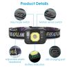 2Packs Rechargeable Motion Sensor Headlamp 6 Light Modes COB XPG Headlight Torch Flashlight for Fishing Running Camping Hiking