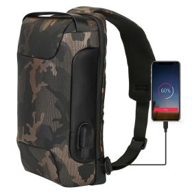 Men's Sling Backpack Waterproof Anti-theft Shoulder Crossbody Chest Bag Messenger Sling Bag Daypack with USB Charging Port (Color: Camouflage)